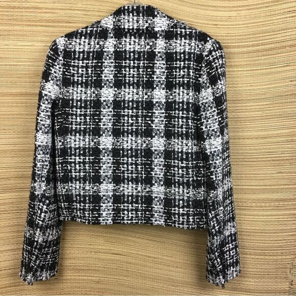 Theory Slim Moto Jacket In Rubber Plaid Tweed Jacket Blazer In Black & Whites 4 - Picture 6 of 12